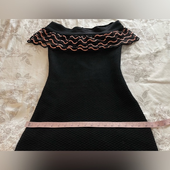 Lela Rose Wave Lace Off The Shoulder Black Pink Knit Wool Mini Dress Small Glam - Picture 4 of 11